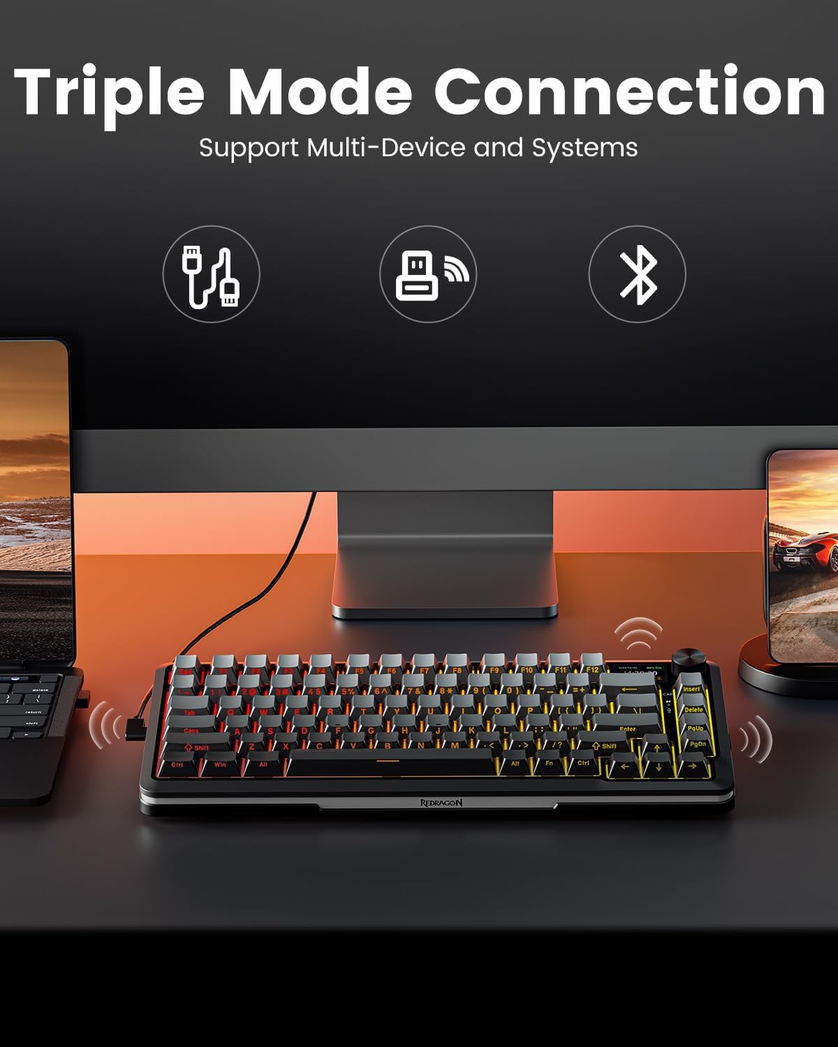 Redragon Wireless Mechanical Keyboard Gasket RGB Gaming Keyboard with Screen &