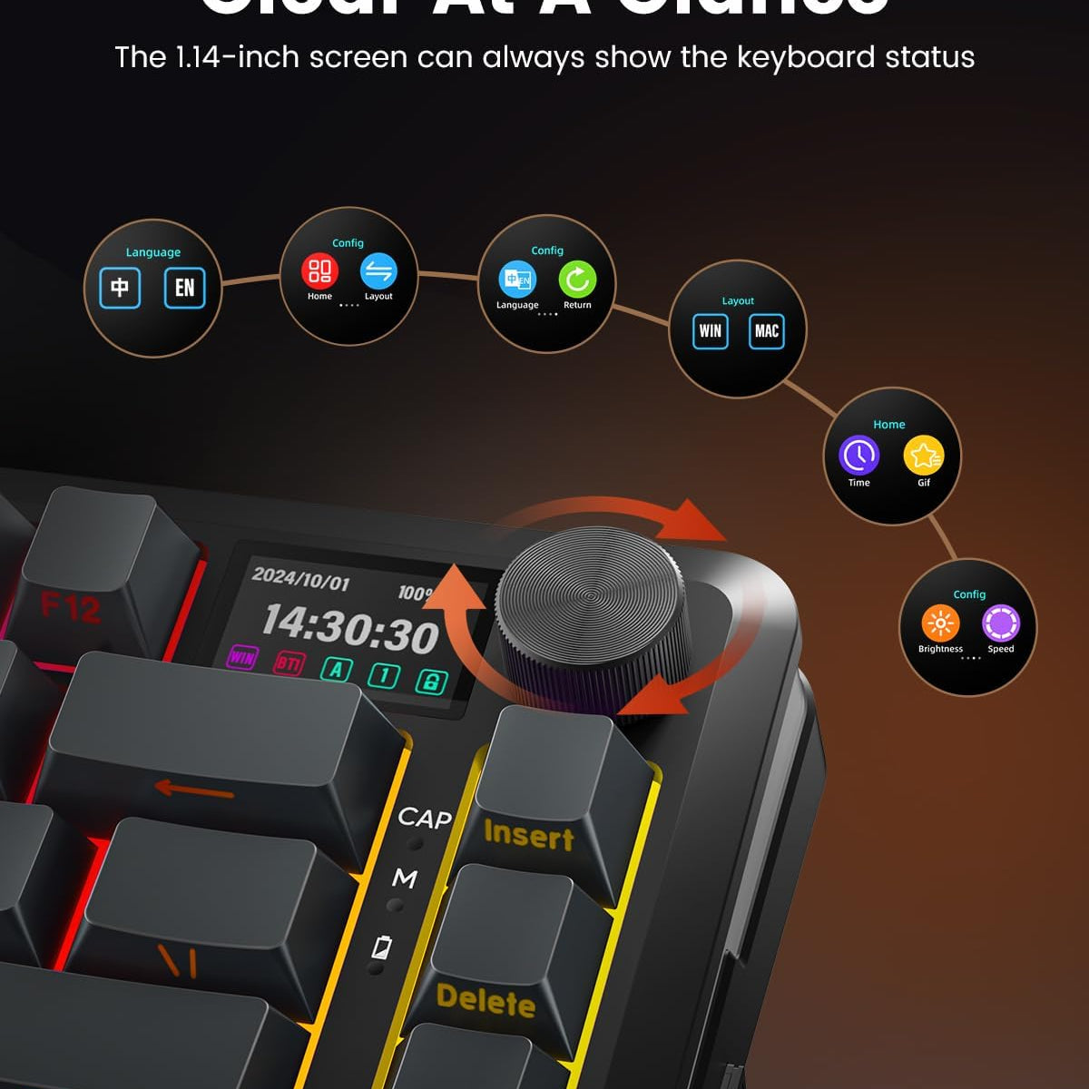 Redragon Wireless Mechanical Keyboard Gasket RGB Gaming Keyboard with Screen &