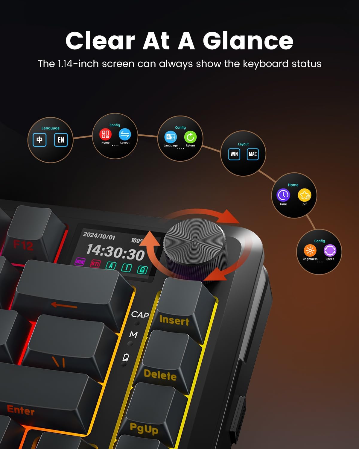 Redragon Wireless Mechanical Keyboard Gasket RGB Gaming Keyboard with Screen &