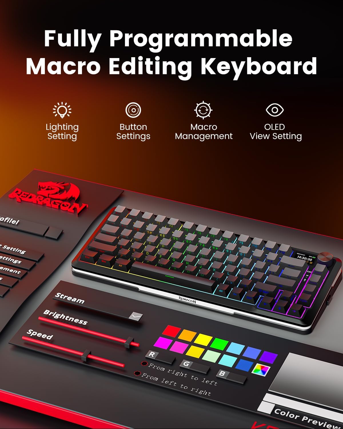 Redragon Wireless Mechanical Keyboard Gasket RGB Gaming Keyboard with Screen &