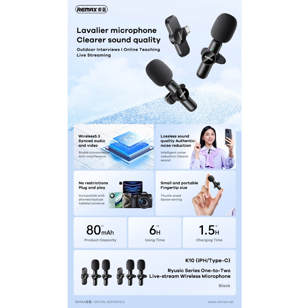 REMAX One to two Live Stream Wireless Microphone K10 Streaming