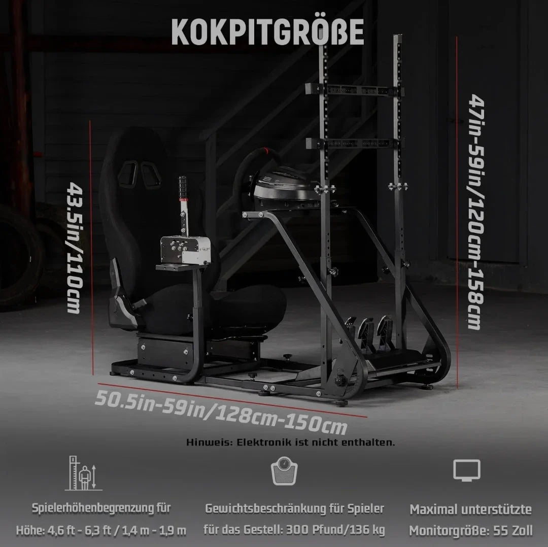 Dardoo racing simulator cockpit with monitor stand - tv mount&black seat fit