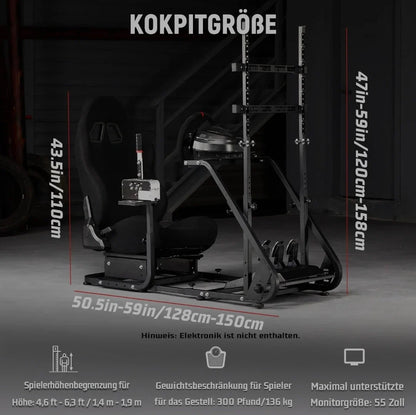 Dardoo racing simulator cockpit with monitor stand - tv mount&black seat fit
