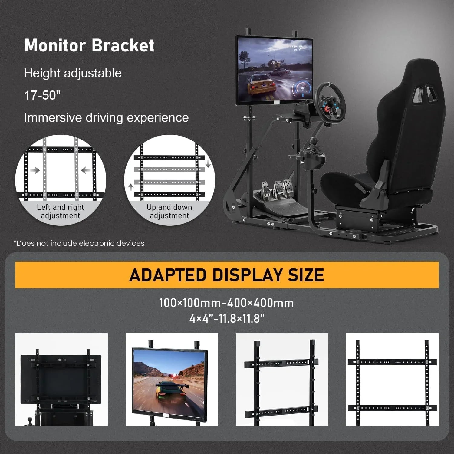 Dardoo racing simulator cockpit with monitor stand - tv mount&black seat fit