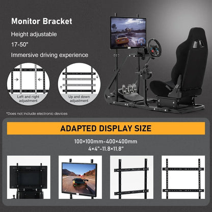 Dardoo racing simulator cockpit with monitor stand - tv mount&black seat fit