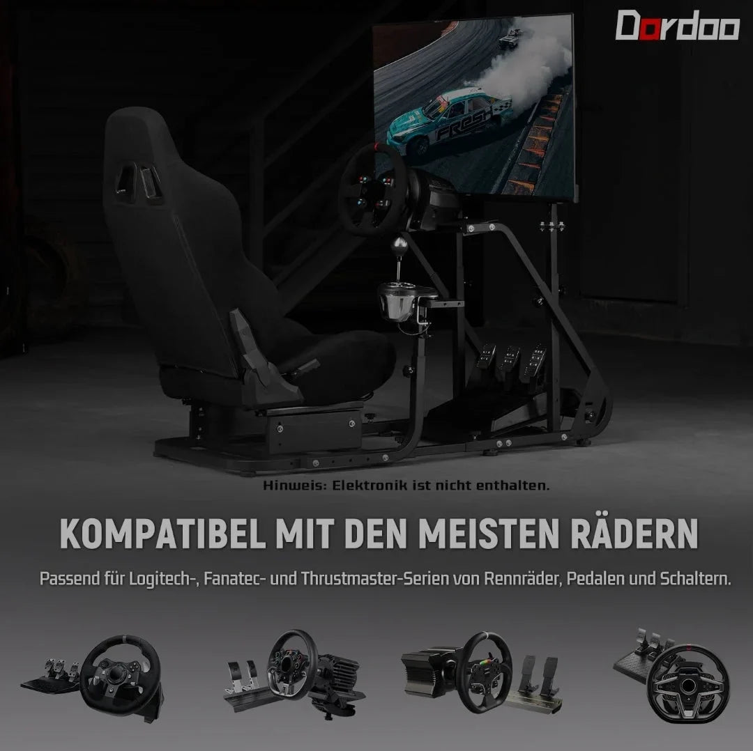 Dardoo racing simulator cockpit with monitor stand - tv mount&black seat fit