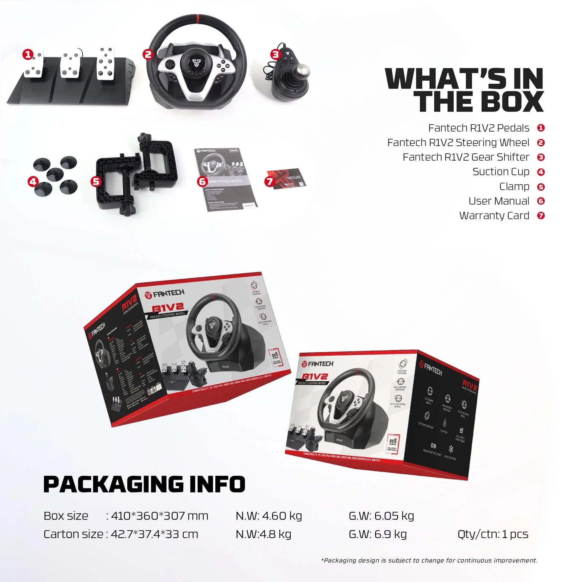 Fantech r1v2 racing steering wheel | dual-motor vibration | 270° / 900°