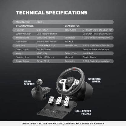 Fantech r1v2 racing steering wheel | dual-motor vibration | 270° / 900°