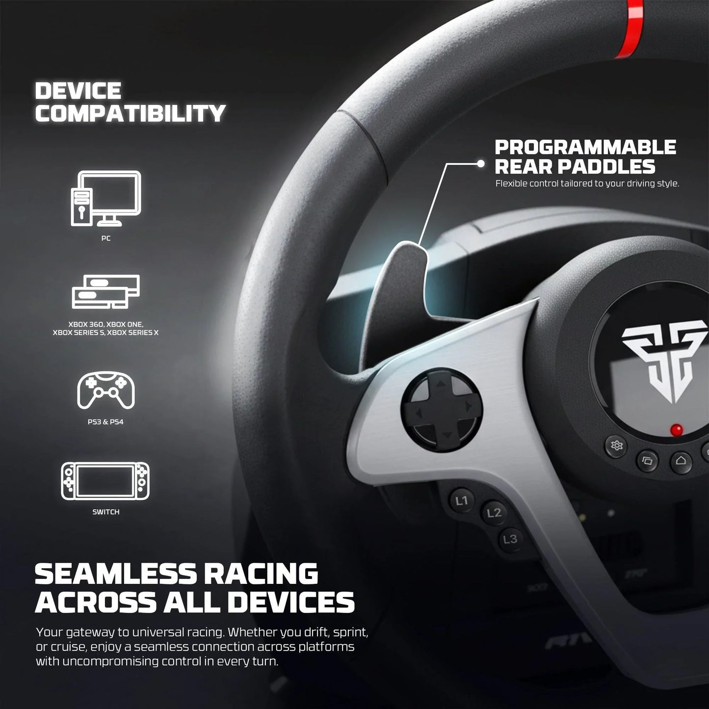 Fantech r1v2 racing steering wheel | dual-motor vibration | 270° / 900°