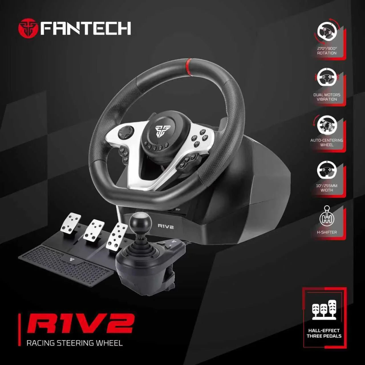 Fantech r1v2 racing steering wheel | dual-motor vibration | 270° / 900°