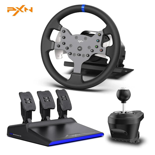 Pxn v99 gaming racing wheel driving force feedback steering wheel with pedals