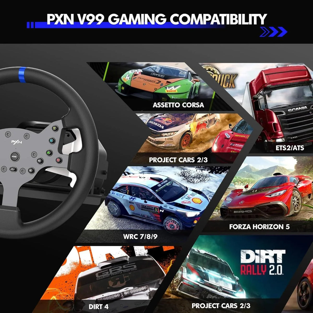 Pxn v99 gaming racing wheel driving force feedback steering wheel with pedals