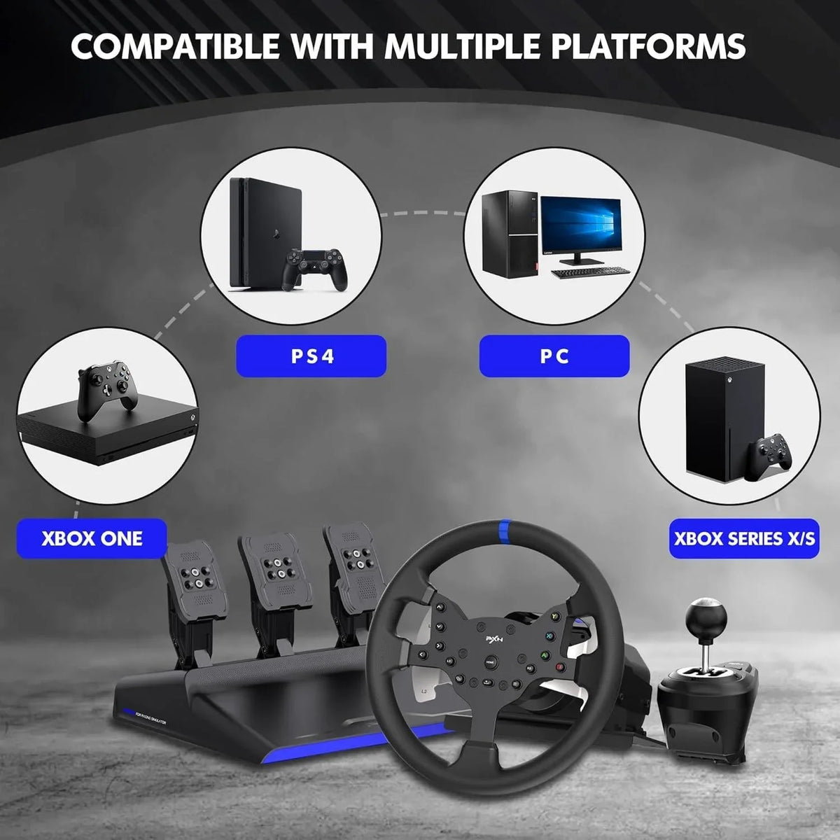 Pxn v99 gaming racing wheel driving force feedback steering wheel with pedals