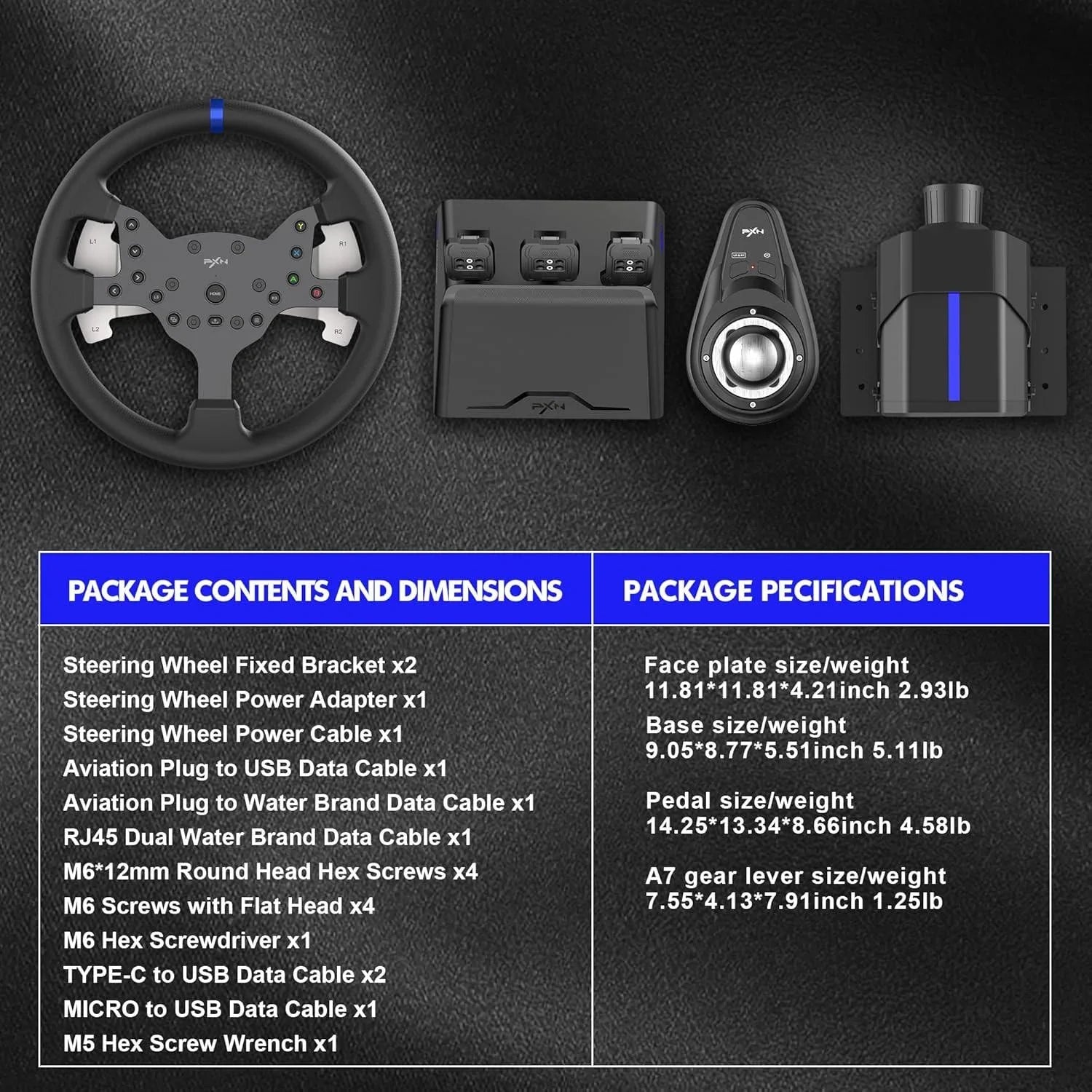 Pxn v99 gaming racing wheel driving force feedback steering wheel with pedals