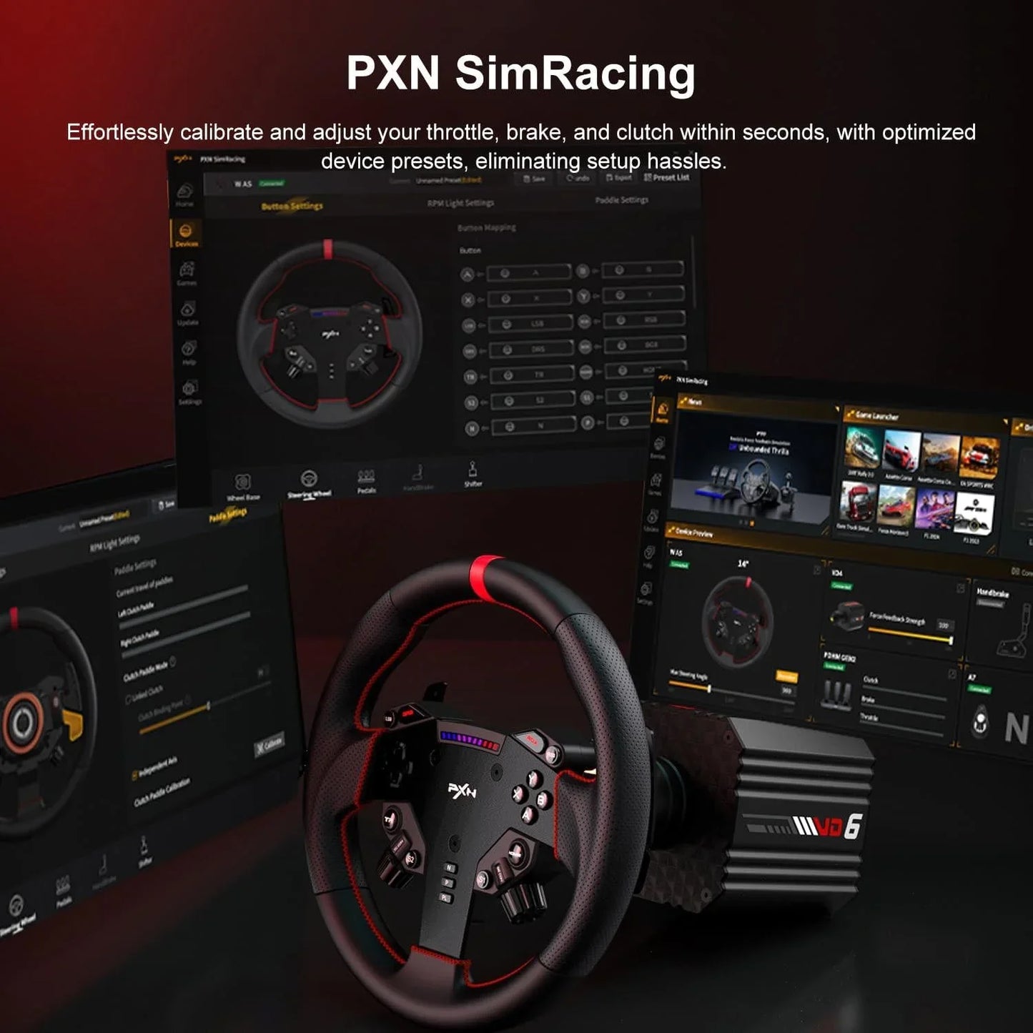 Pxn vd6 bundle: pc steering wheel and pedals – 6 nm direct drive servo motor