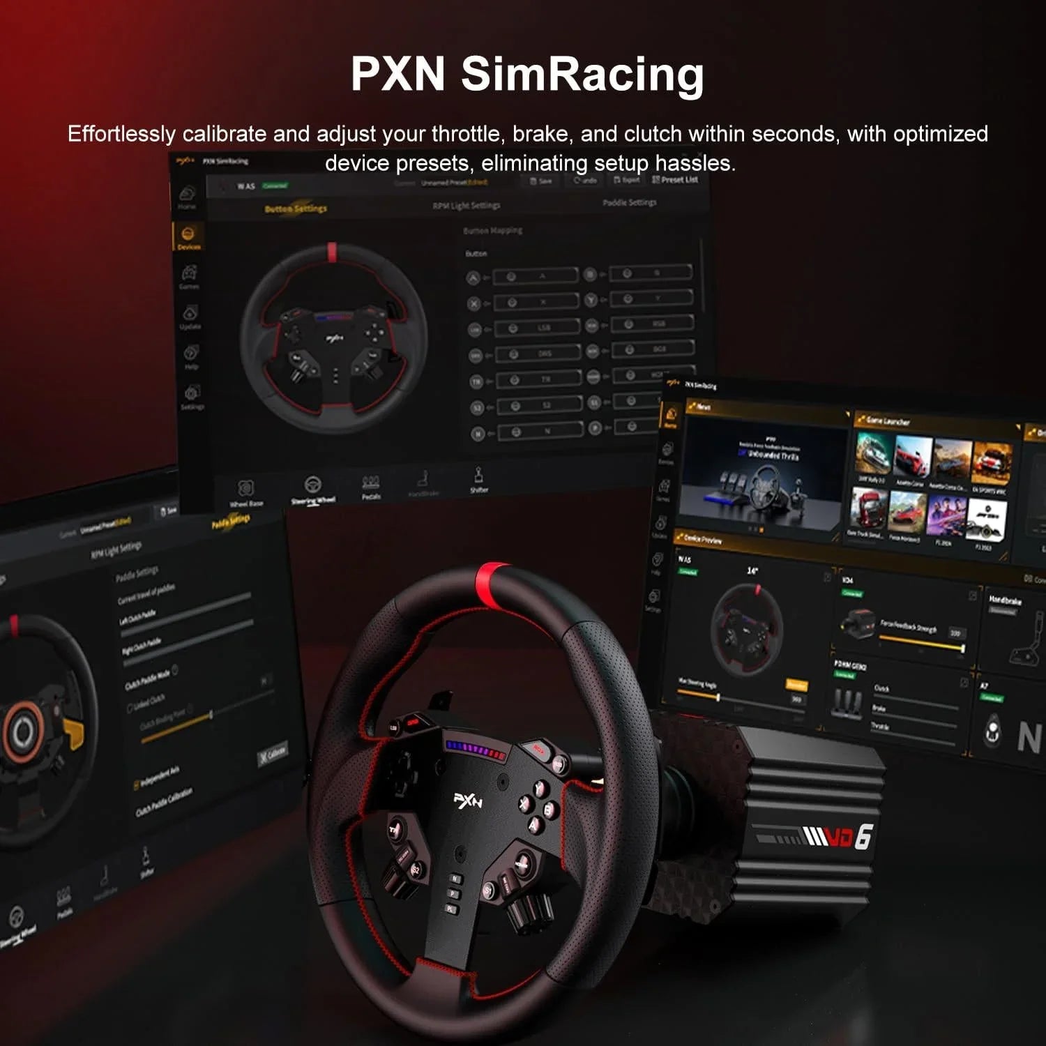 Pxn vd6 bundle: pc steering wheel and pedals – 6 nm direct drive servo motor
