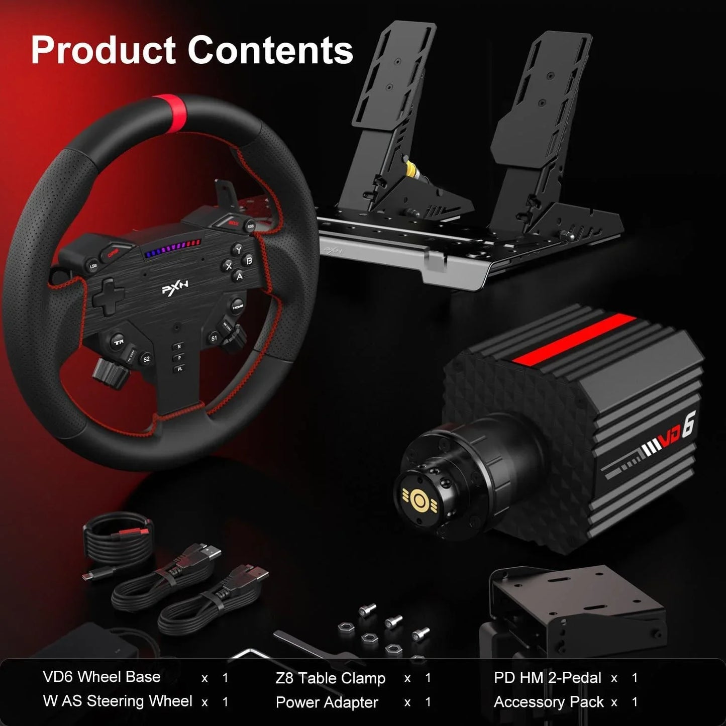 Pxn vd6 bundle: pc steering wheel and pedals – 6 nm direct drive servo motor