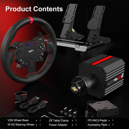 Pxn vd6 bundle: pc steering wheel and pedals – 6 nm direct drive servo motor