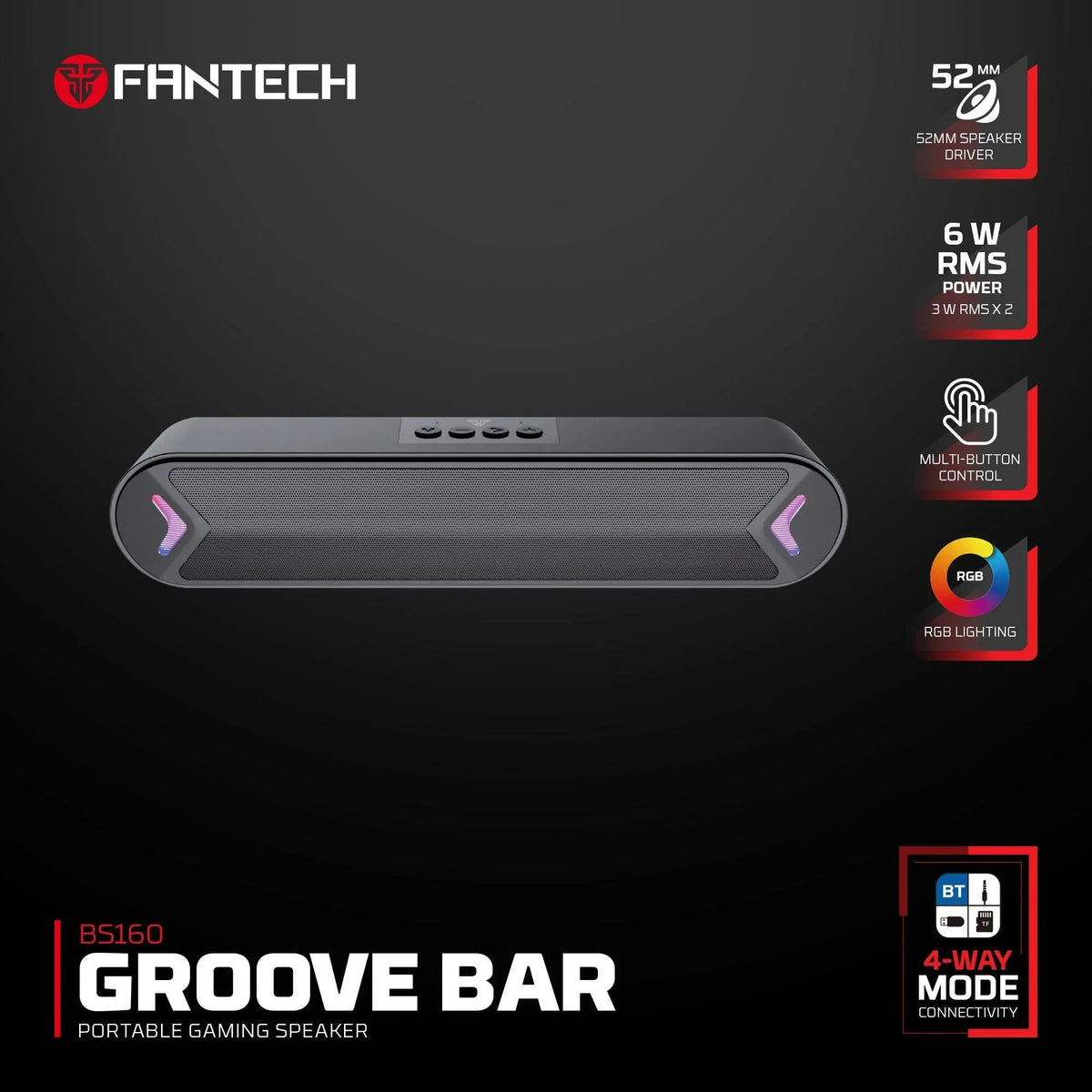 Fantech bluetooth speaker groove bar bs160 black speakers