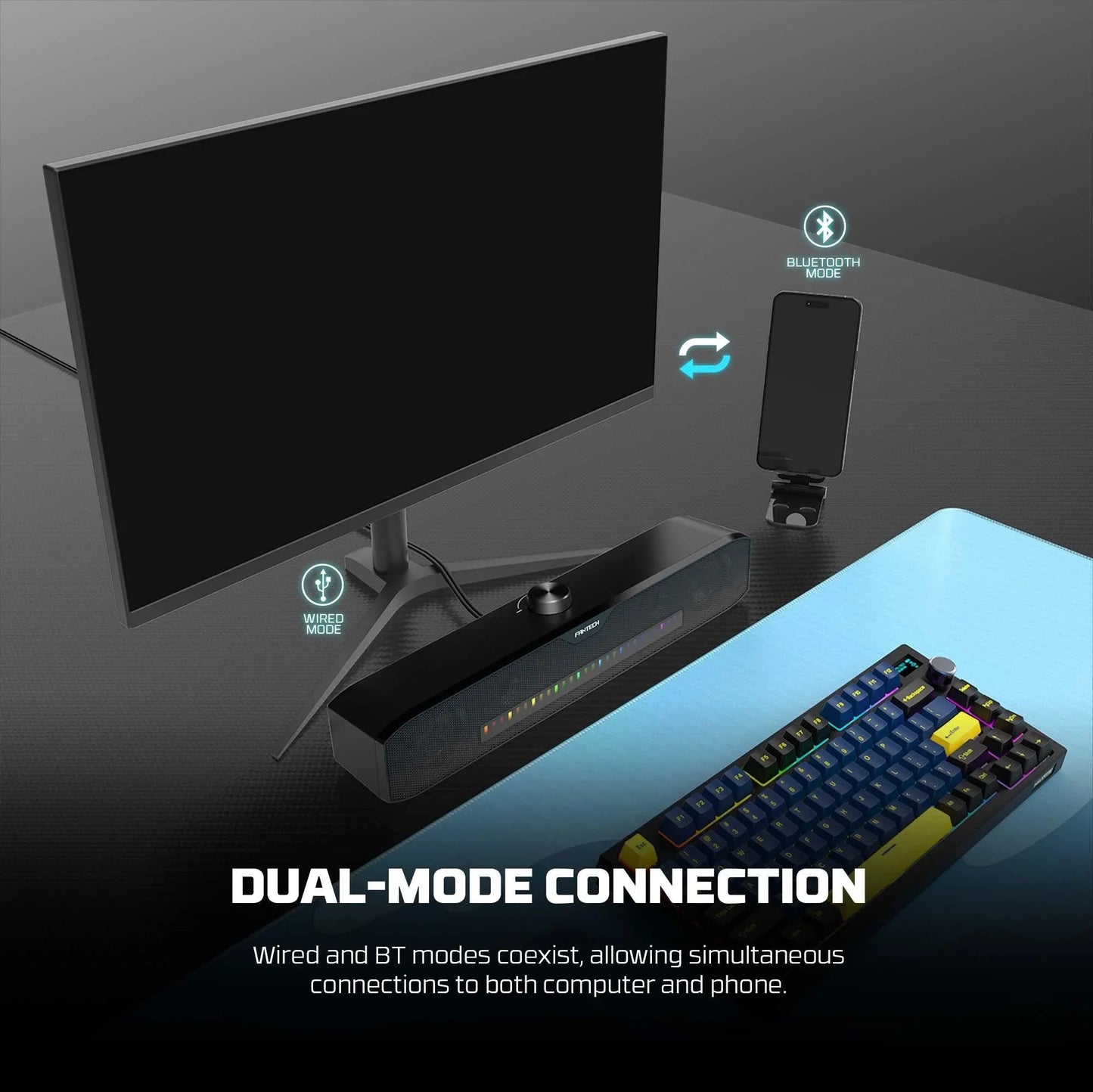 Fantech gs303 groove bar dual mode rgb lighting gaming speaker speaker stands &