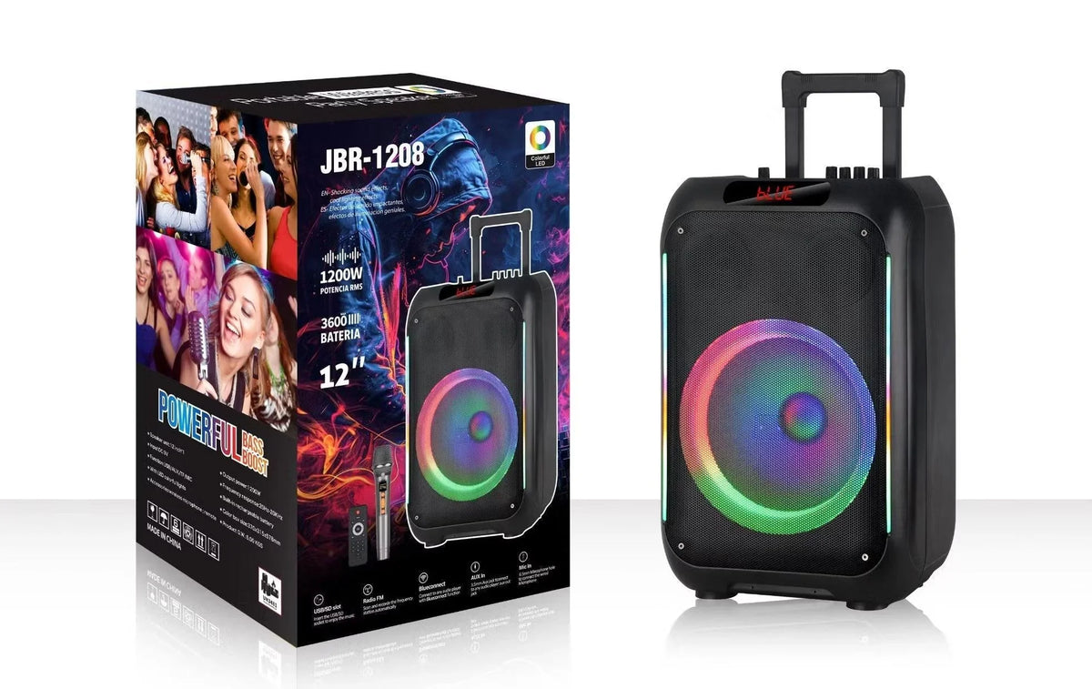 Jbr-1208 12-inch bluetooth speaker with led lighting effect speakers