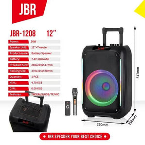 Jbr-1208 12-inch bluetooth speaker with led lighting effect speakers
