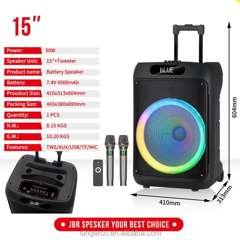 Jbr-1505 15-inch party bluetooth speaker with led lighting effects speakers