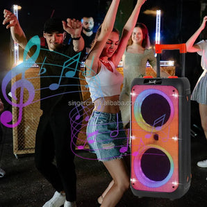 Jbr-c802 professional rgb super bass wireless trolley karaoke speakers fm radio