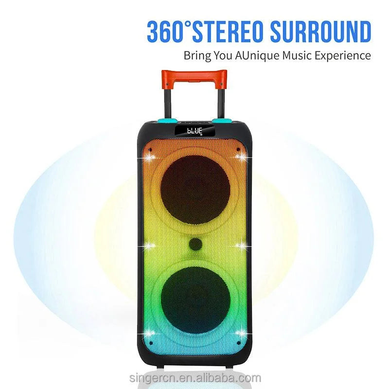 Jbr-c802 professional rgb super bass wireless trolley karaoke speakers fm radio