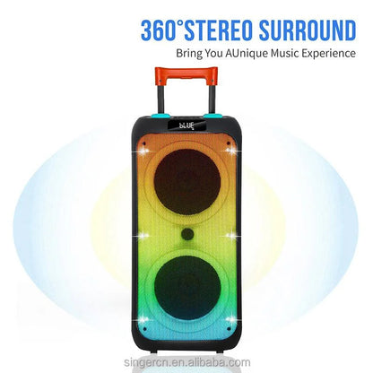 Jbr-c802 professional rgb super bass wireless trolley karaoke speakers fm radio