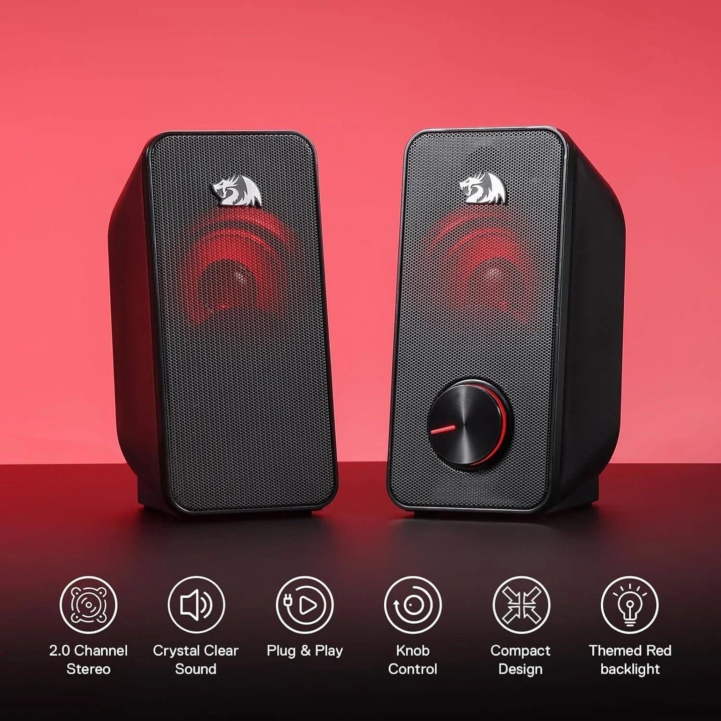 Redragon gs500 stentor pc gaming speaker 2.0 channel stereo desktop computer
