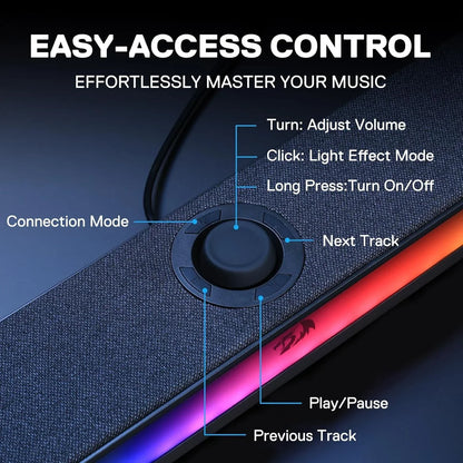 Redragon gs515 rgb desktop soundbar 2.0 channel stereo computer speakers
