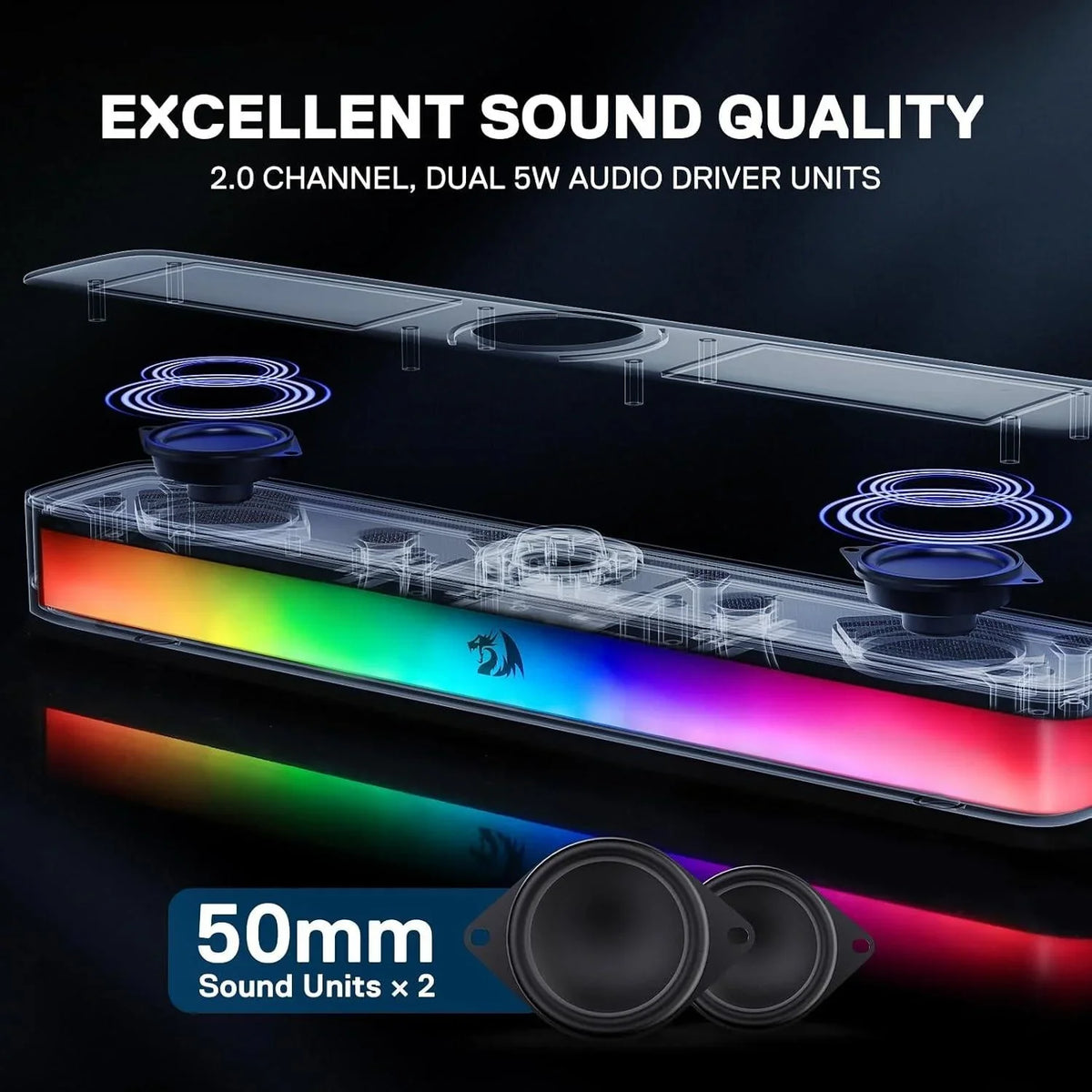 Redragon gs515 rgb desktop soundbar 2.0 channel stereo computer speakers