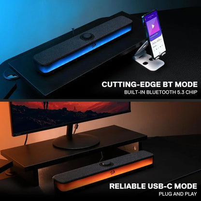 Redragon gs515 rgb desktop soundbar 2.0 channel stereo computer speakers