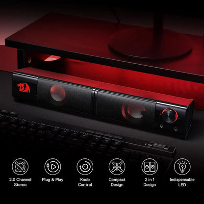 Redragon gs550 pc gaming speakers 2.0 channel desktop computer sound bar