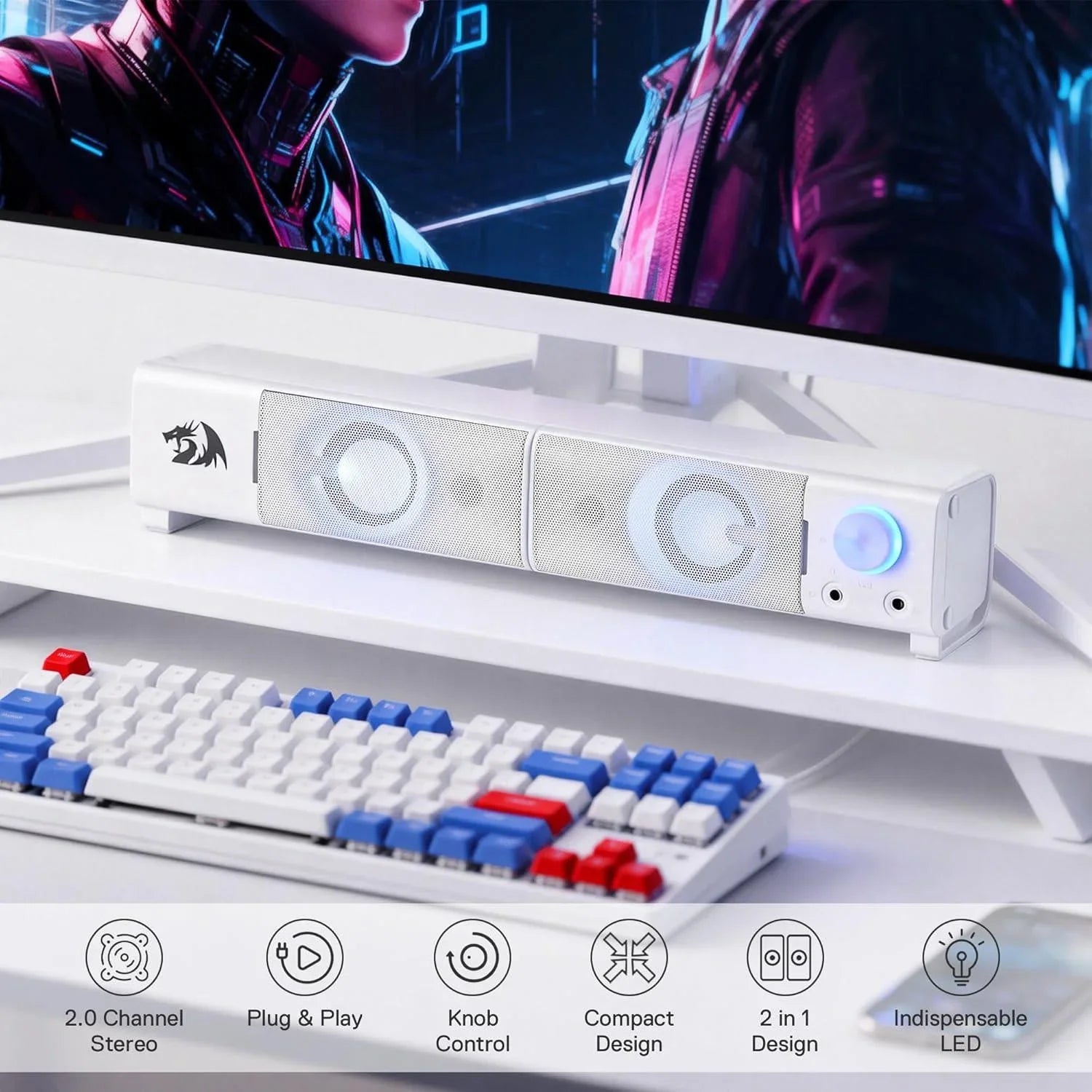 Redragon gs550 pc gaming speakers 2.0 channel desktop computer sound bar