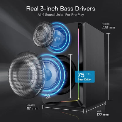 Redragon gs812 wireless rgb wooden desktop speakers 2.0 channel bookshelf