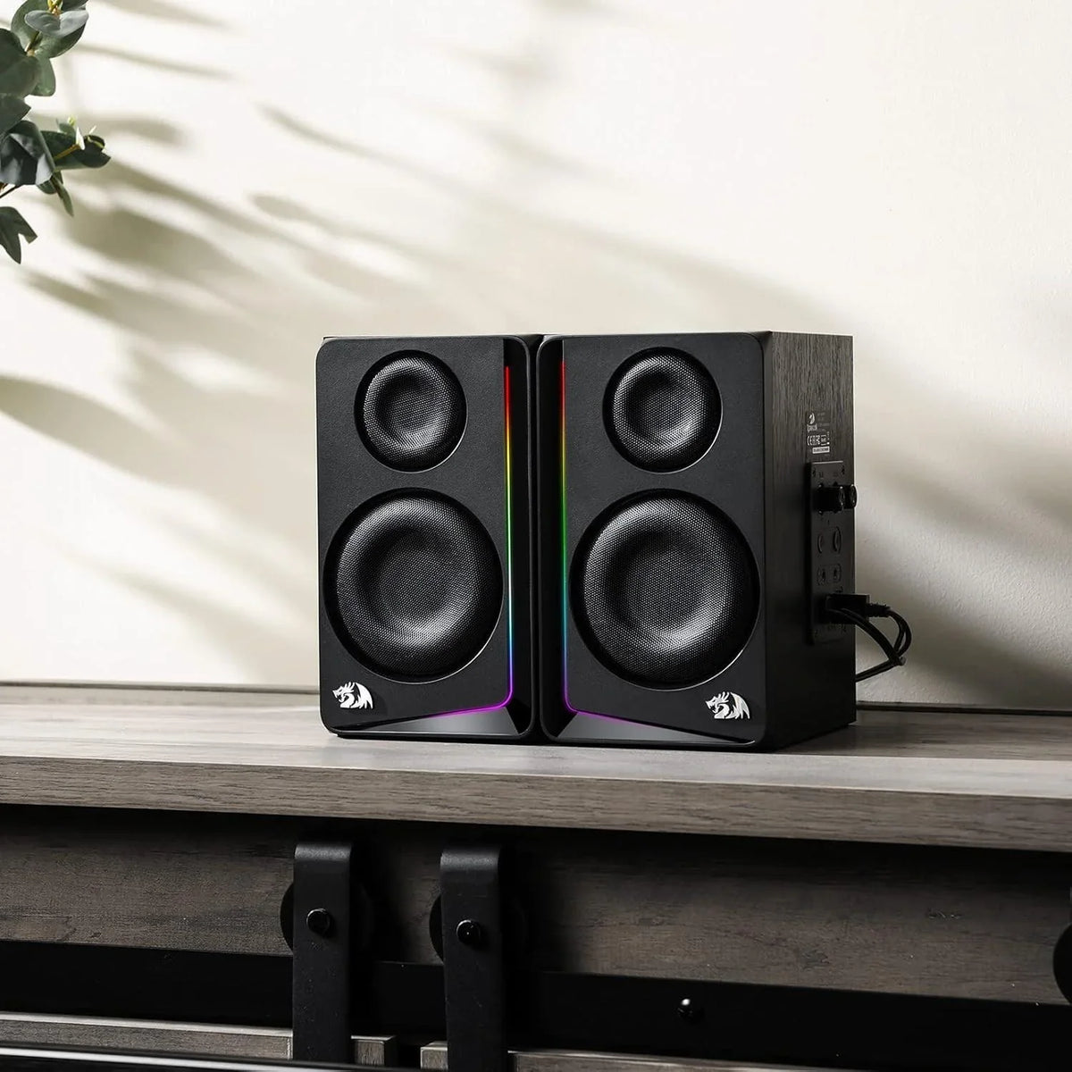 Redragon gs812 wireless rgb wooden desktop speakers 2.0 channel bookshelf