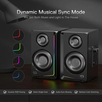 Redragon gs812 wireless rgb wooden desktop speakers 2.0 channel bookshelf