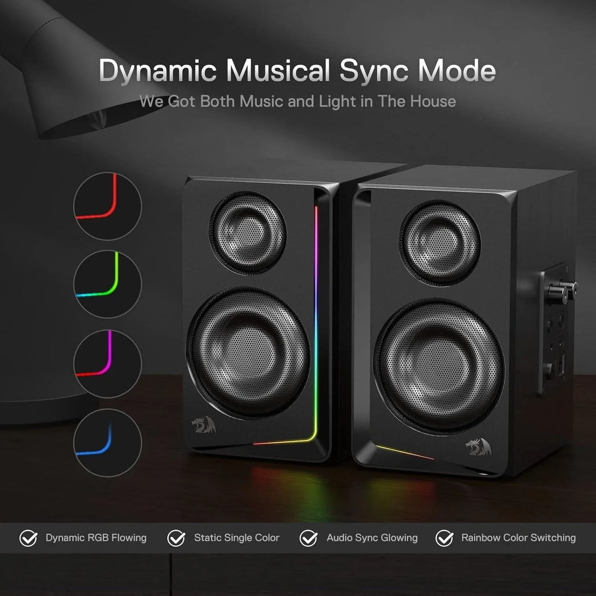 Redragon gs812 wireless rgb wooden desktop speakers 2.0 channel bookshelf