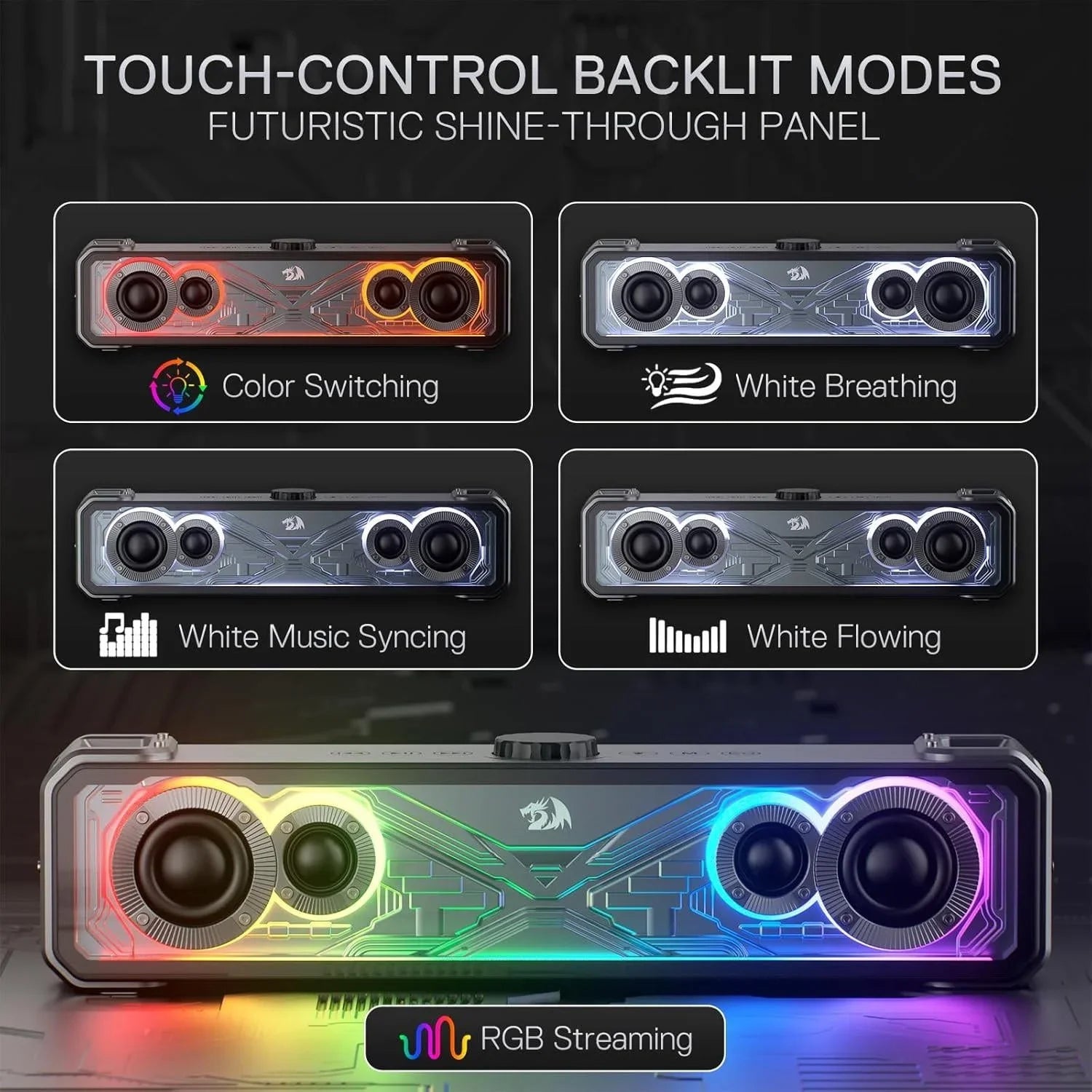 Redragon gs817 rgb desktop soundbar 2.0 channel stereo speakers for desktop