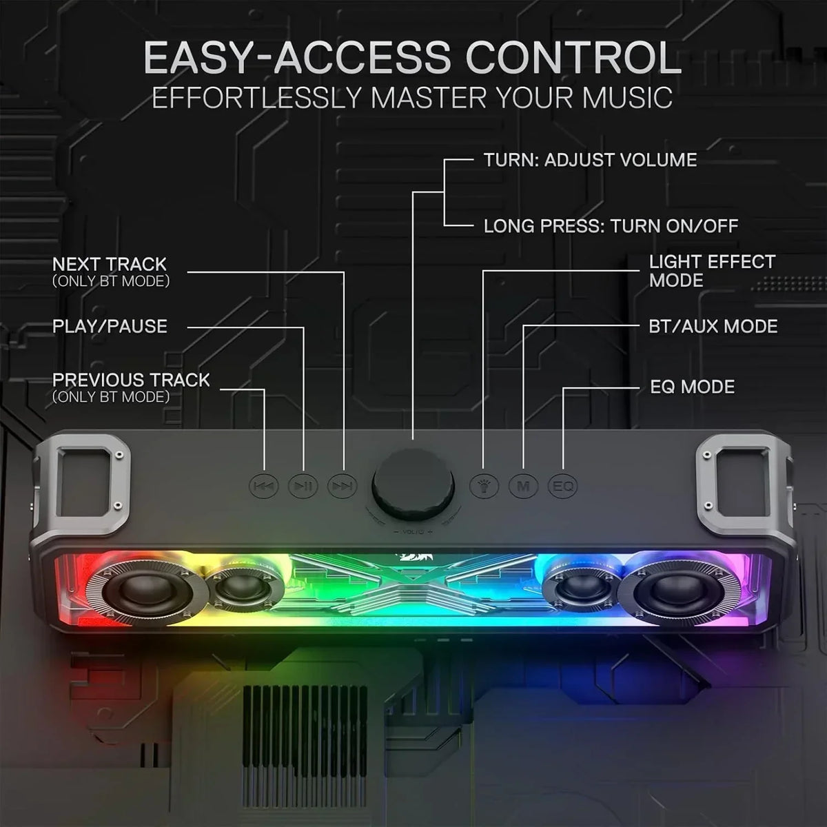 Redragon gs817 rgb desktop soundbar 2.0 channel stereo speakers for desktop w/massive 30w max power touch-control
