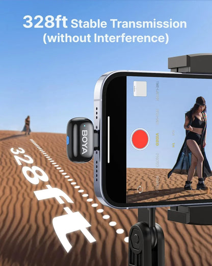 Boya mini 2 wireless lavalier microphones for iphone and usb-c ai noise