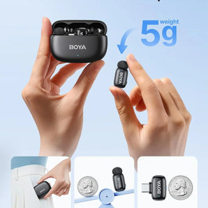 Boya mini 2 wireless lavalier microphones for iphone and usb-c ai noise
