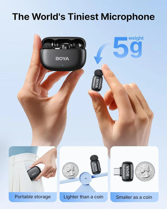 Boya mini 2 wireless lavalier microphones for iphone and usb-c ai noise