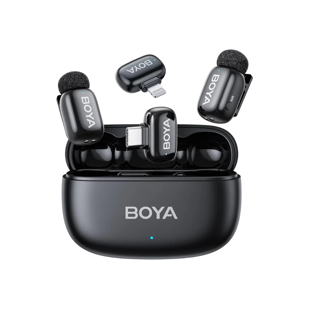 Boya mini 2 wireless lavalier microphones for iphone and usb-c ai noise