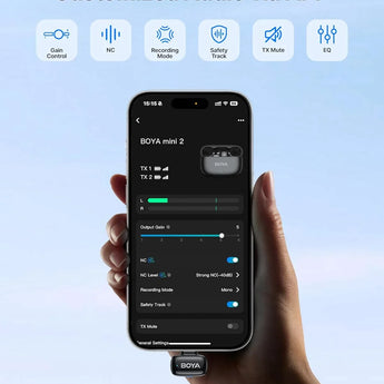 Boya mini 2 wireless lavalier microphones for iphone and usb-c ai noise
