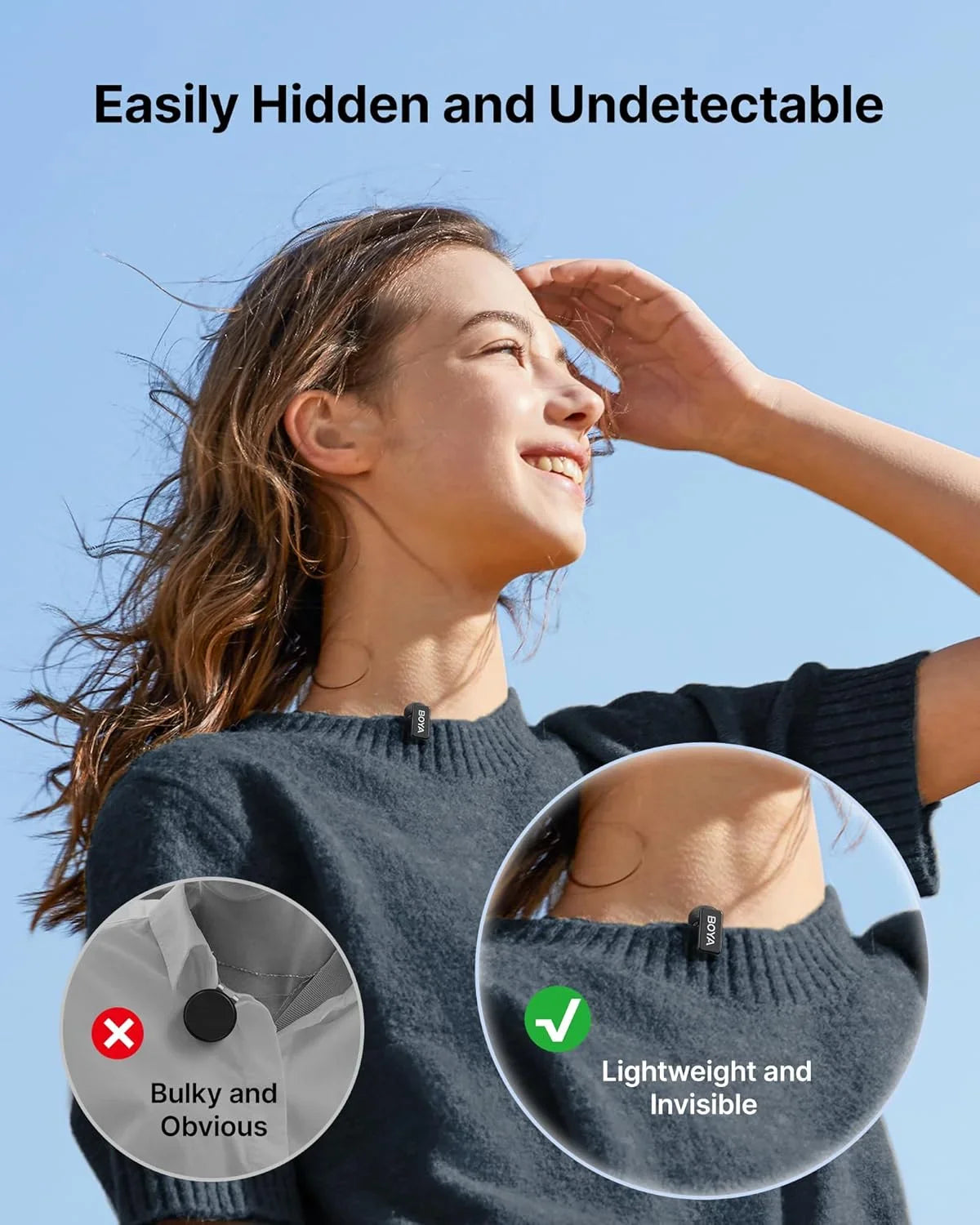 Boya mini 2 wireless lavalier microphones for iphone and usb-c ai noise