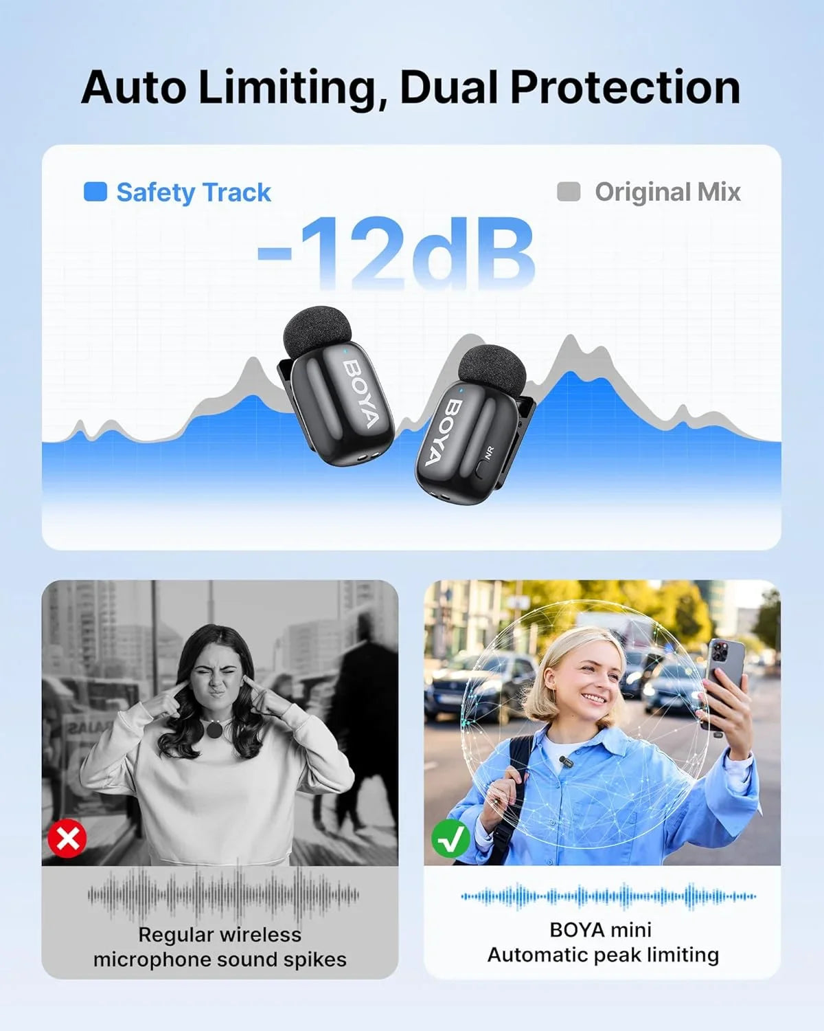 Boya mini 2 wireless lavalier microphones for iphone and usb-c ai noise