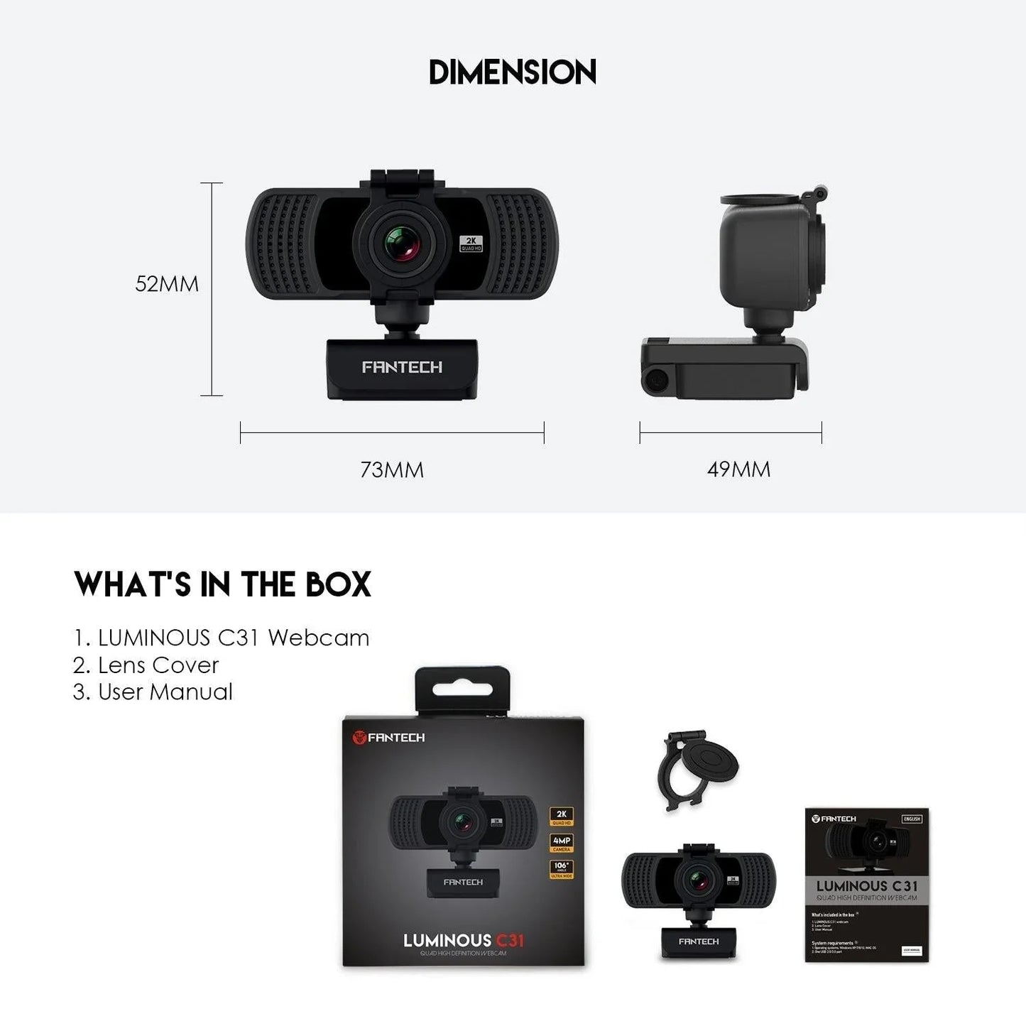 Fantech luminous c31 qhd 2k webcam